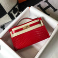 Hermes Kelly Mini II Bag 22 Red Crocodile Leather Gold half Handmade