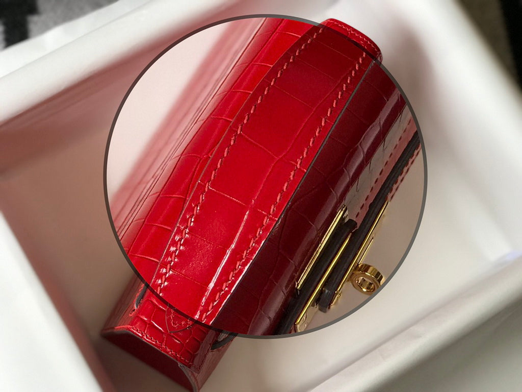 Hermes Kelly Mini II Bag 22 Red Crocodile Leather Gold half Handmade