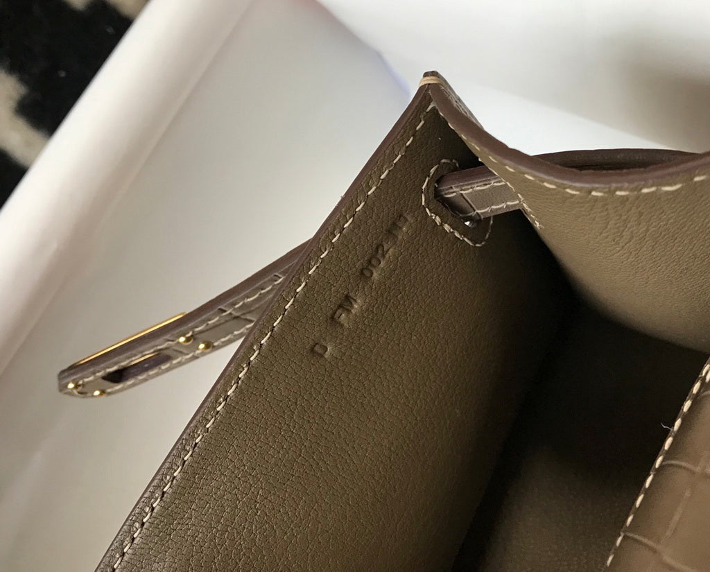 Hermes Kelly Mini II Bag 22 Gray Crocodile Leather Gold half Handmade