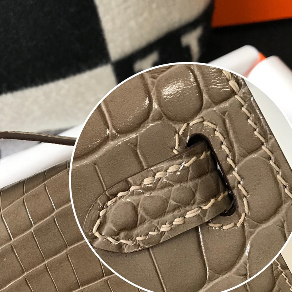 Hermes Kelly Mini II Bag 22 Gray Crocodile Leather Gold half Handmade
