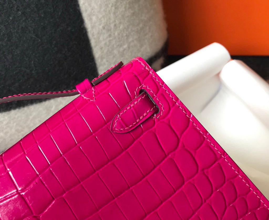 Hermes Kelly Mini II Bag 22 Plum Crocodile Leather Gold half Handmade