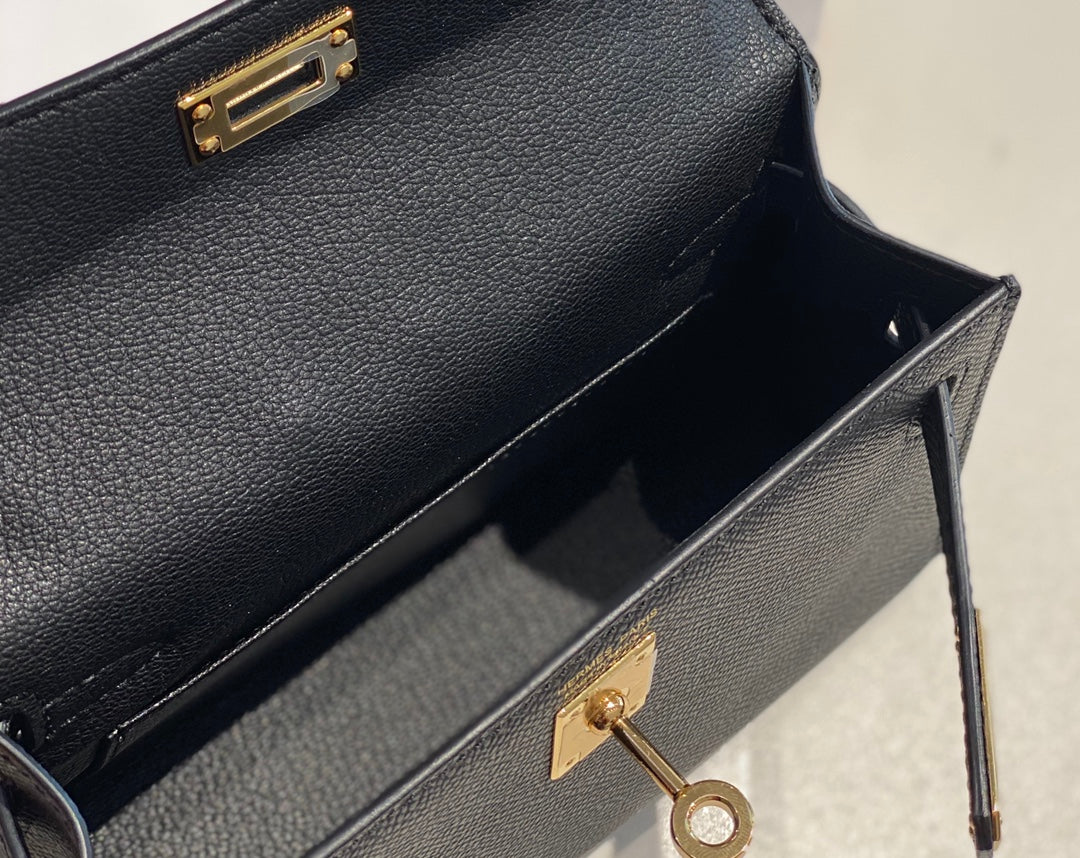 Hermes Kelly Mini II Bag Black Epsom with Gold Hardware 19