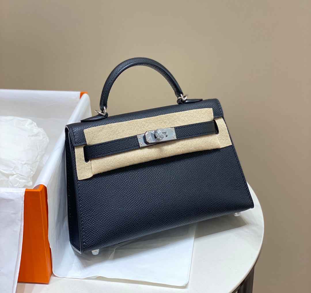 Hermes Kelly Mini II Bag Black Epsom with Silver Hardware 19