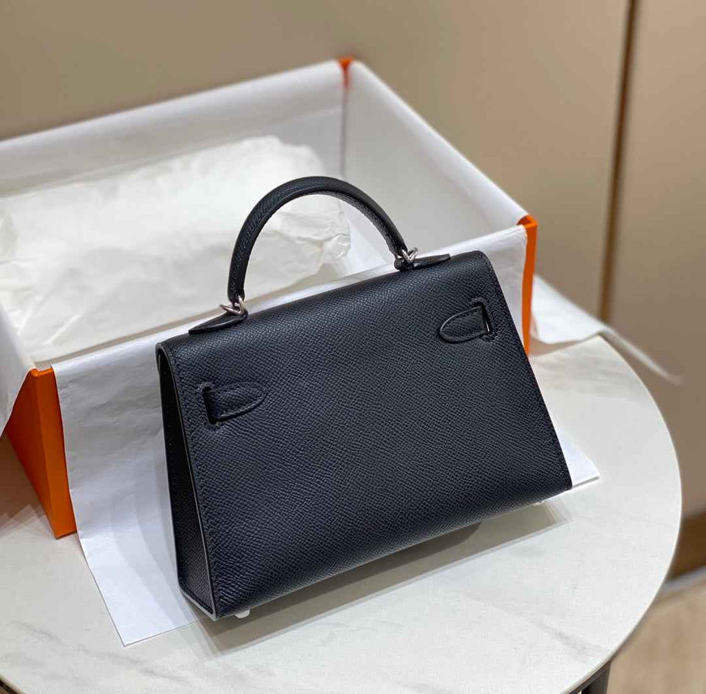Hermes Kelly Mini II Bag Black Epsom with Silver Hardware 19