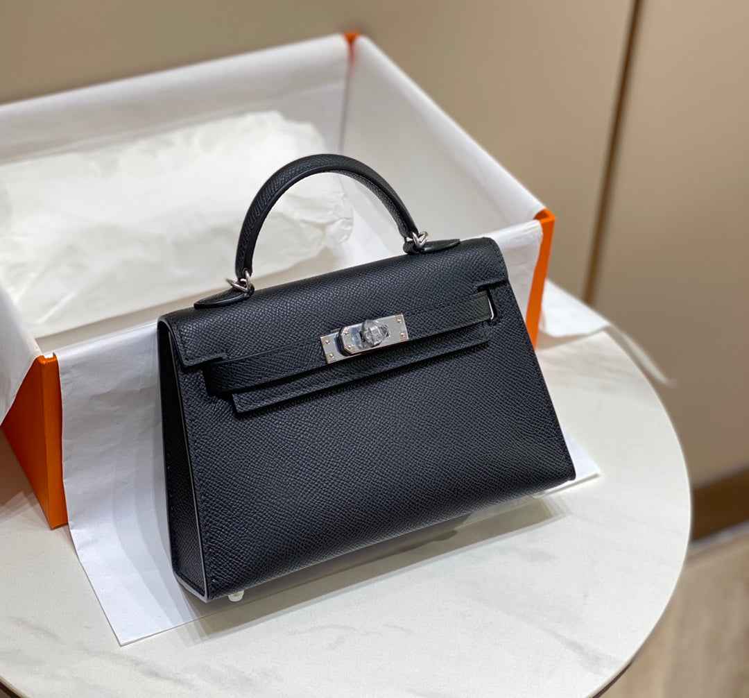 Hermes Kelly Mini II Bag Black Epsom with Silver Hardware 19