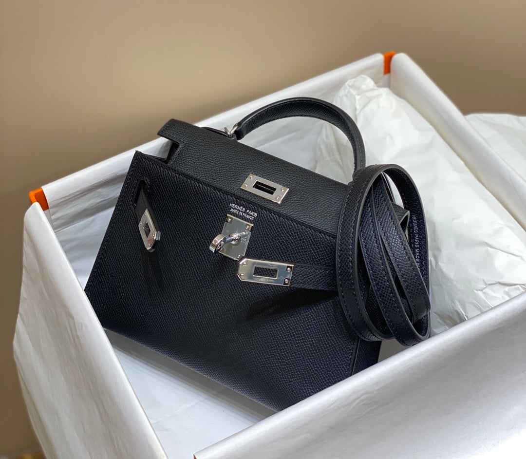 Hermes Kelly Mini II Bag Black Epsom with Silver Hardware 19