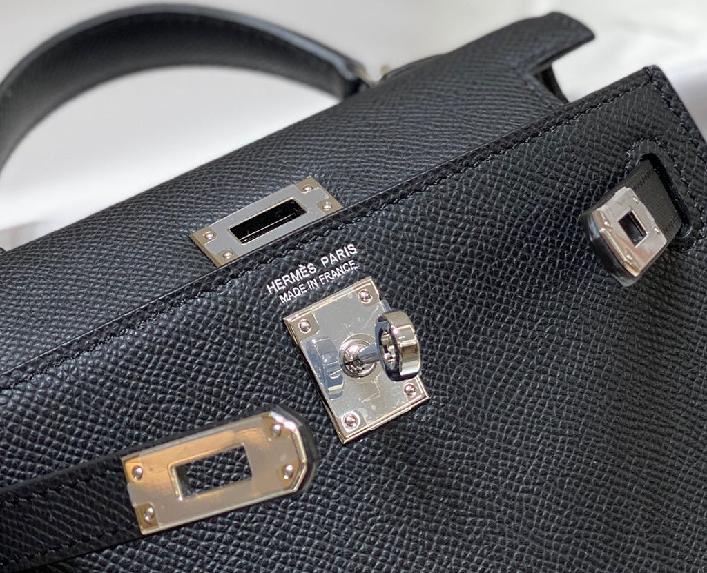 Hermes Kelly Mini II Bag Black Epsom with Silver Hardware 19