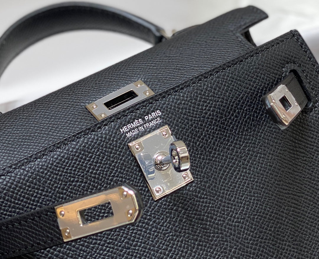 Hermes Kelly Mini II Bag Black Epsom with Silver Hardware 19