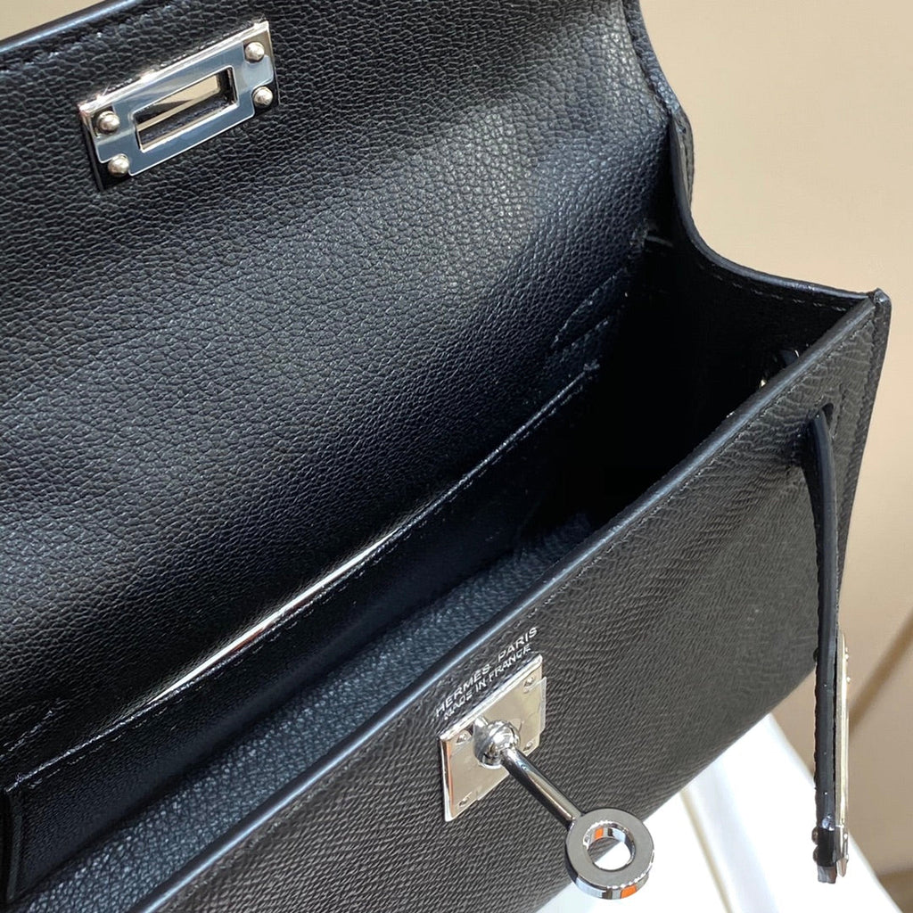 Hermes Kelly Mini II Bag Black Epsom with Silver Hardware 19