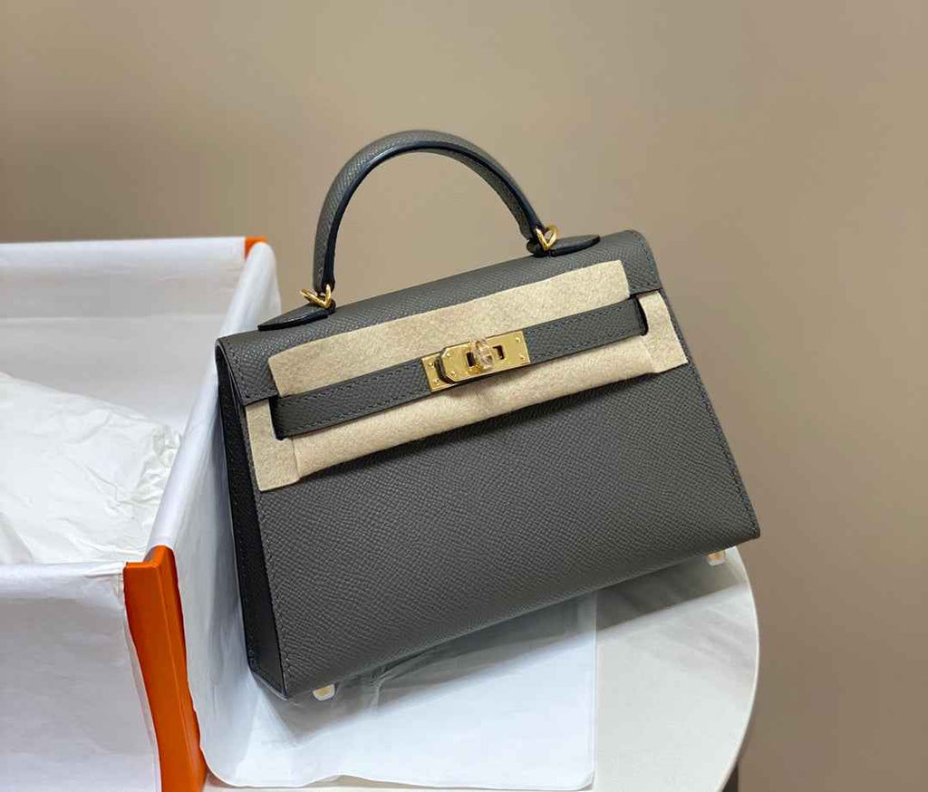 Hermes Kelly Mini II Bag Dark Gray Epsom Leather with Gold Hardware 19