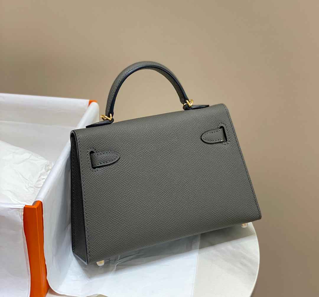 Hermes Kelly Mini II Bag Dark Gray Epsom Leather with Gold Hardware 19