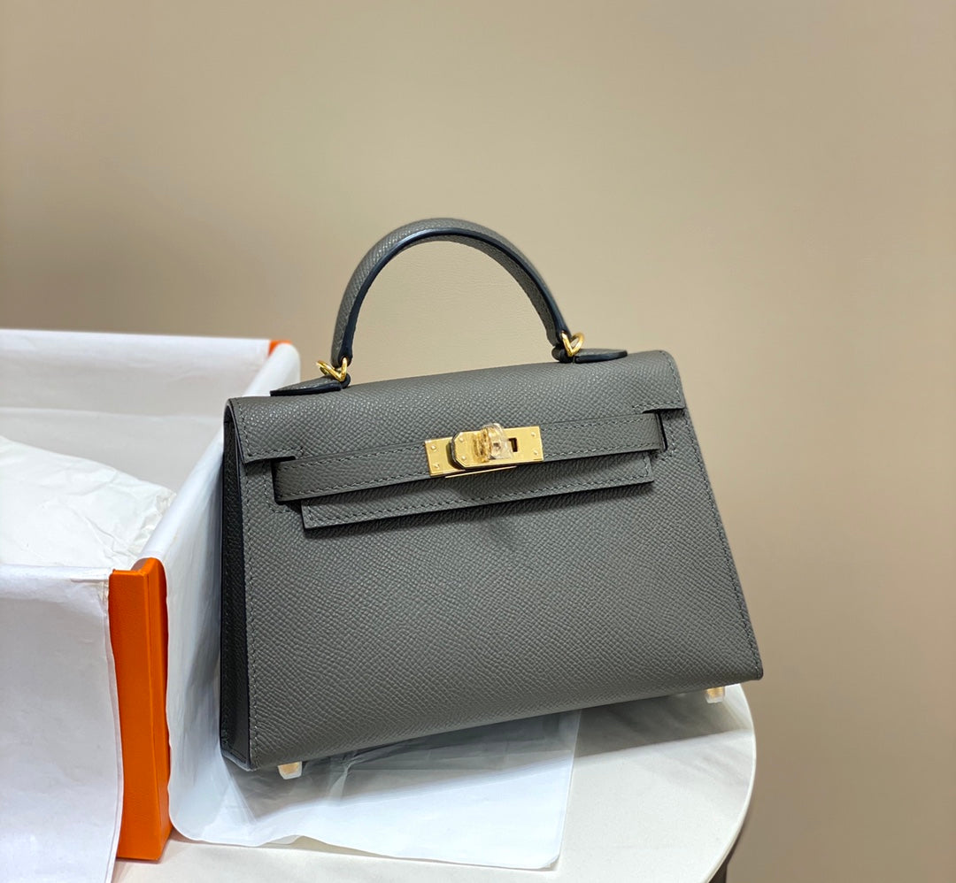 Hermes Kelly Mini II Bag Dark Gray Epsom Leather with Gold Hardware 19