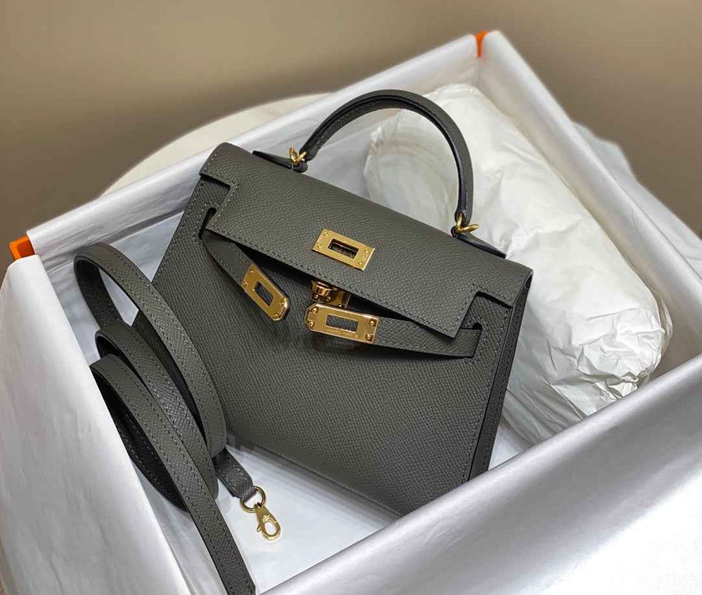 Hermes Kelly Mini II Bag Dark Gray Epsom Leather with Gold Hardware 19