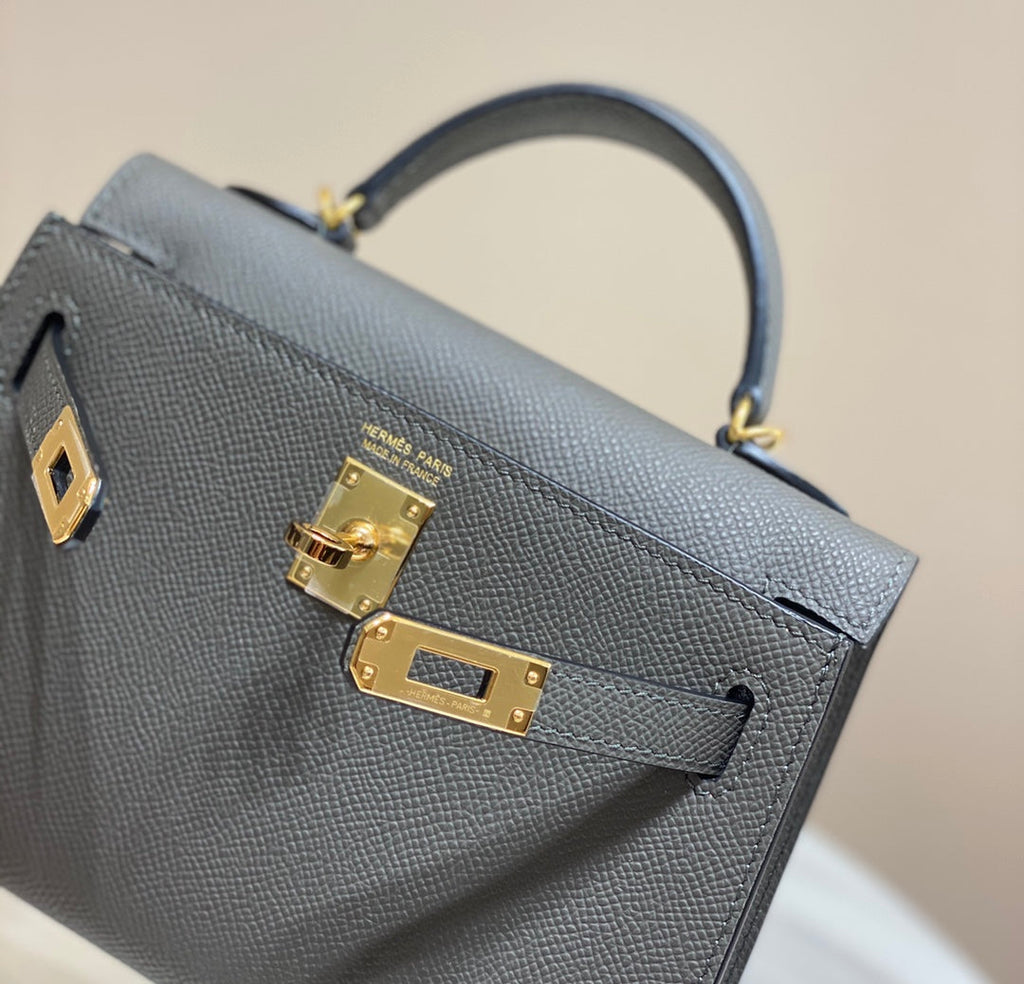 Hermes Kelly Mini II Bag Dark Gray Epsom Leather with Gold Hardware 19