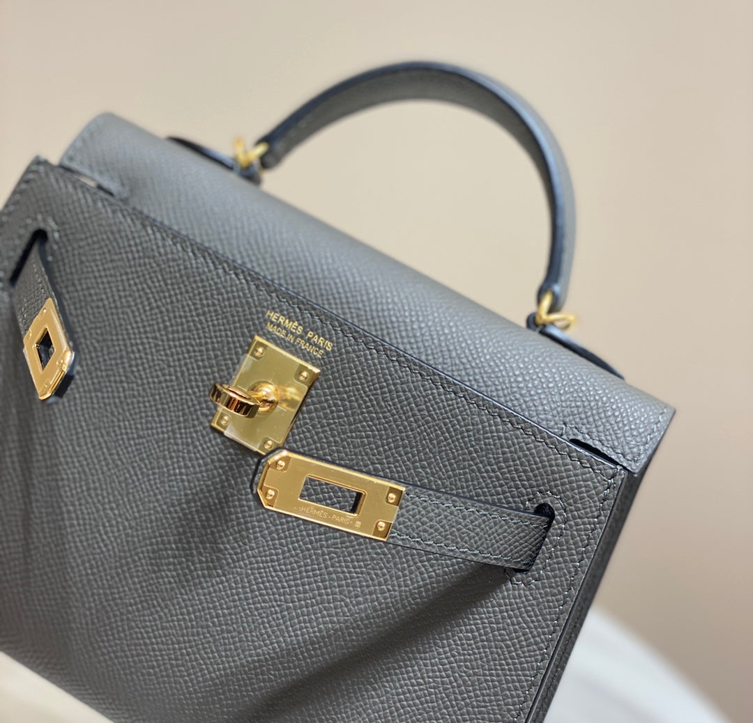 Hermes Kelly Mini II Bag Dark Gray Epsom Leather with Gold Hardware 19
