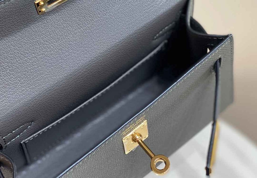 Hermes Kelly Mini II Bag Dark Gray Epsom Leather with Gold Hardware 19