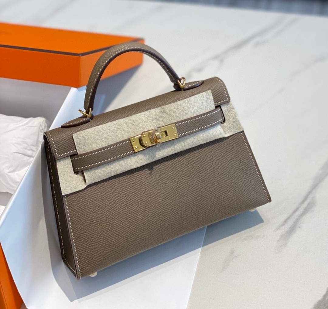 Hermes Kelly Mini II Bag Dark Gray Epsom with Gold Hardware 19