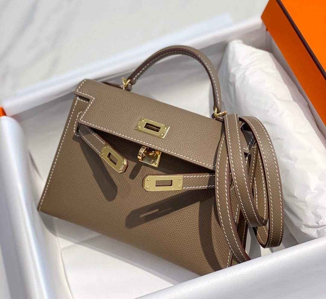 Hermes Kelly Mini II Bag Dark Gray Epsom with Gold Hardware 19