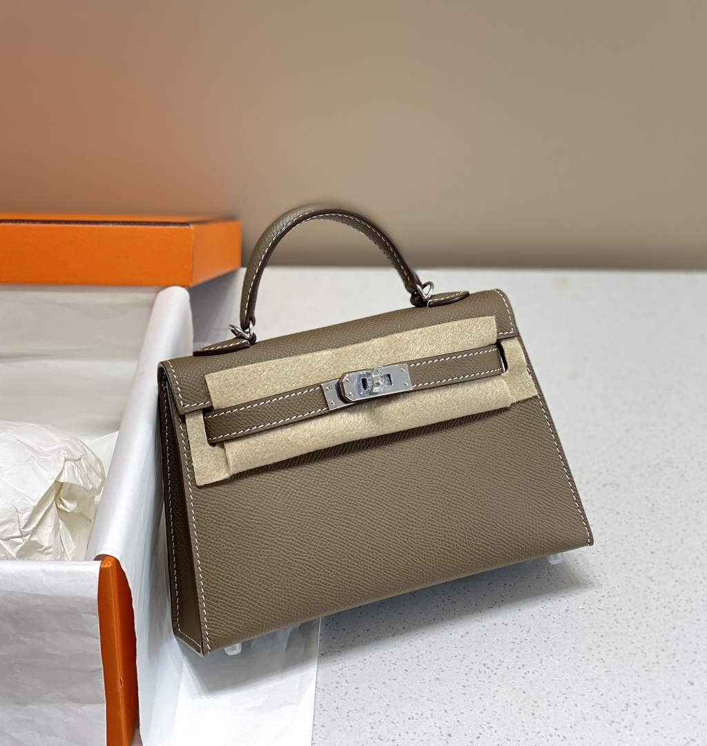 Hermes Kelly Mini II Bag Dark Gray Epsom with Silver Hardware 19