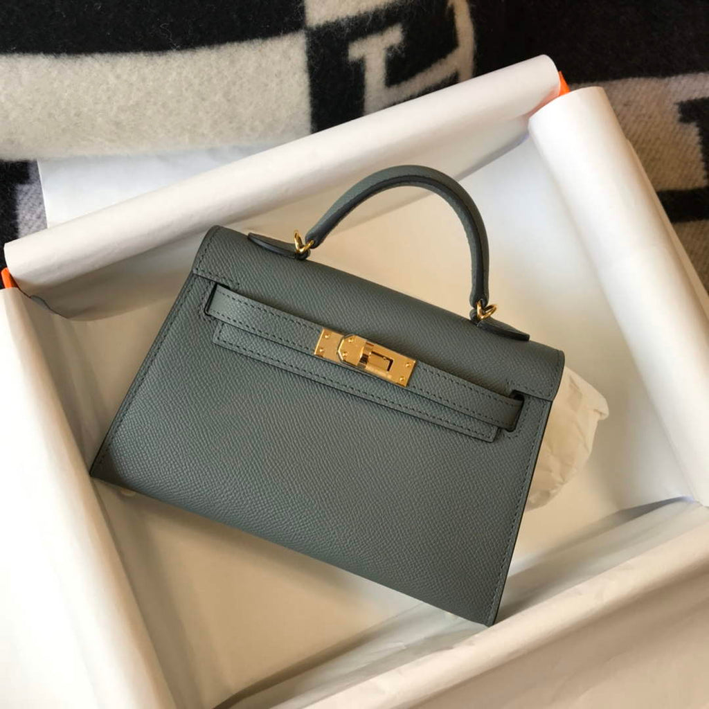 Hermes Kelly Mini II Bag Dark Green Epsom Leather with Gold Hardware 19