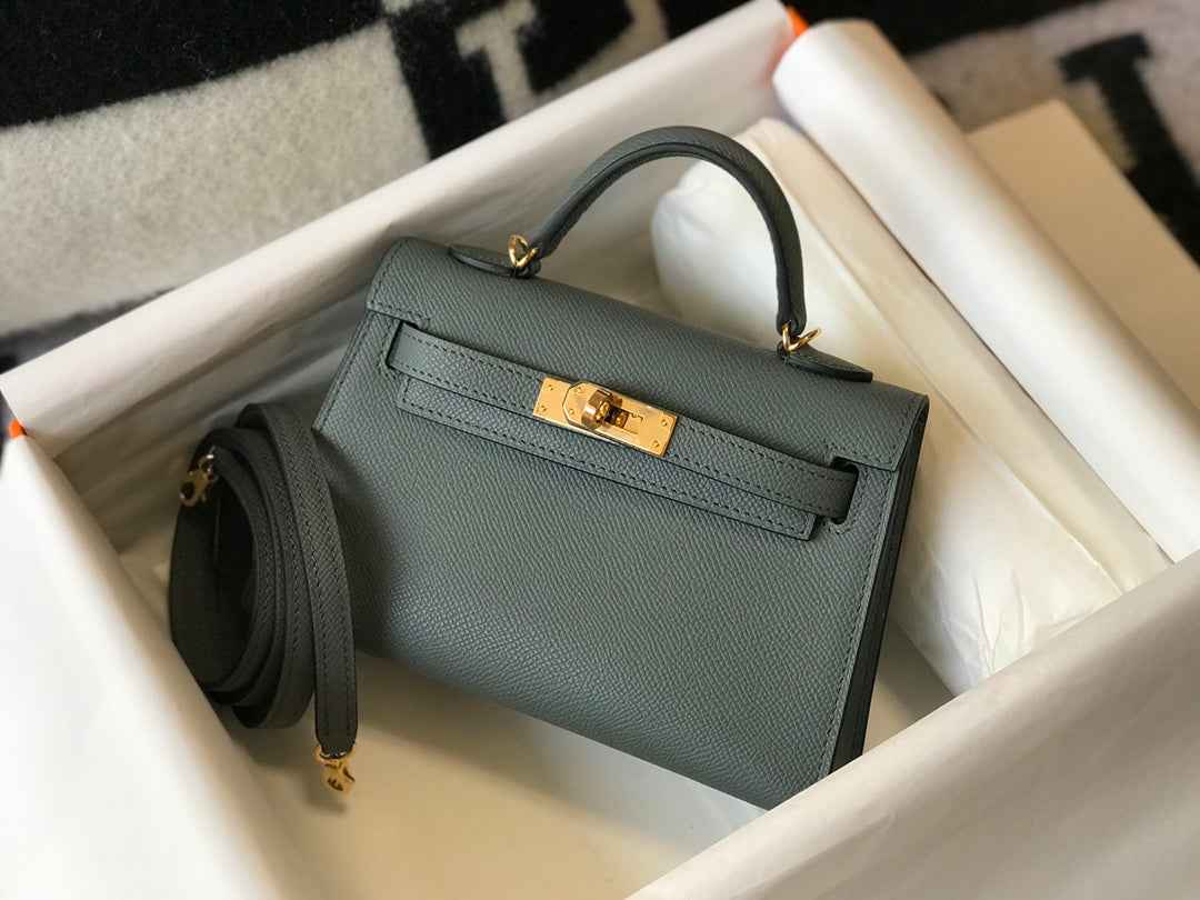 Hermes Kelly Mini II Bag Dark Green Epsom Leather with Gold Hardware 19