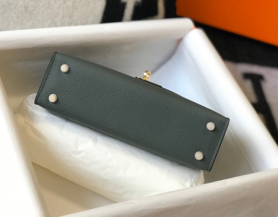 Hermes Kelly Mini II Bag Dark Green Epsom Leather with Gold Hardware 19