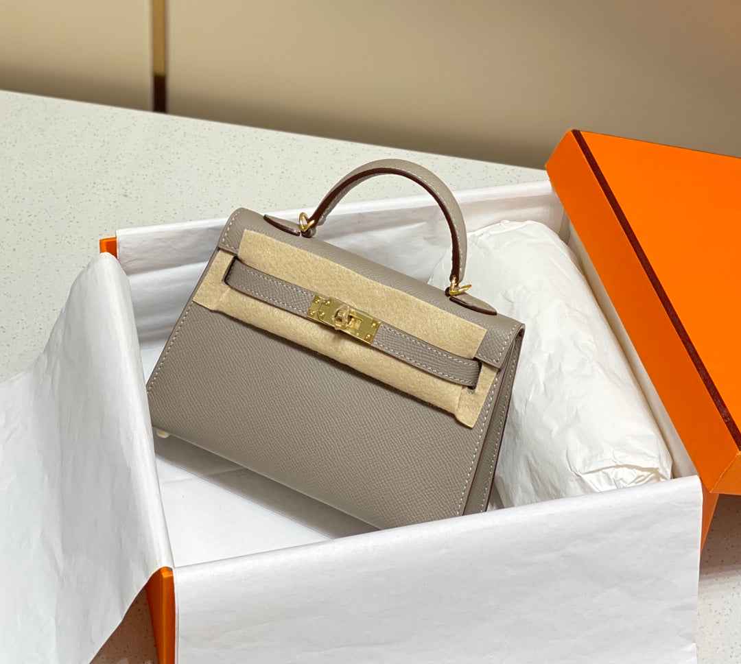 Hermes Kelly Mini II Bag Gray Epsom with Gold Hardware 19