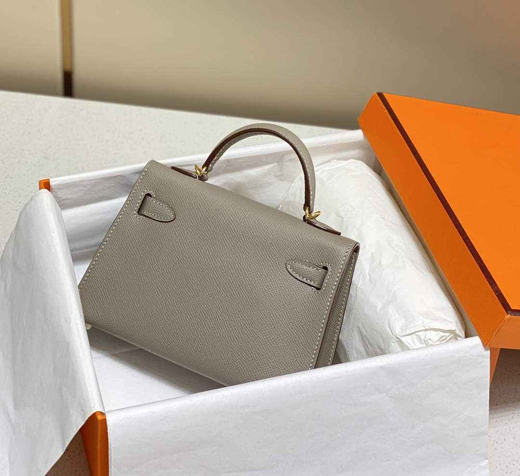 Hermes Kelly Mini II Bag Gray Epsom with Gold Hardware 19