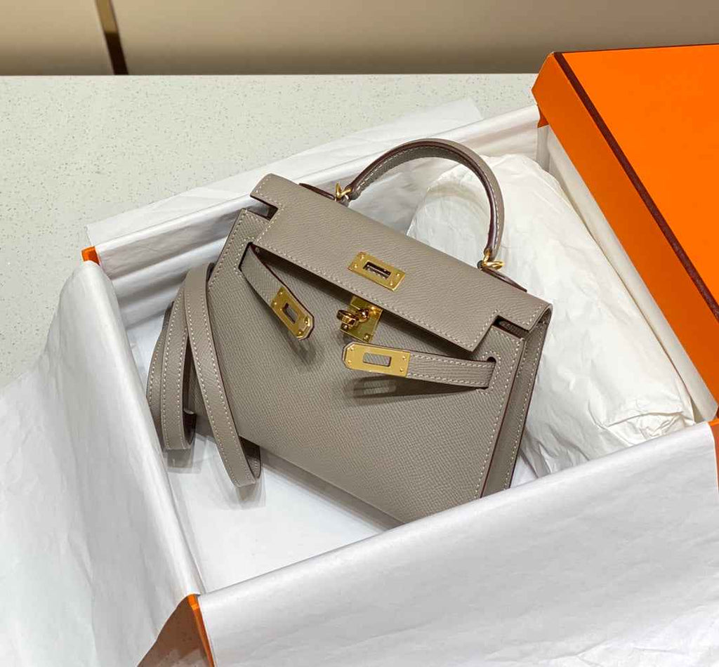 Hermes Kelly Mini II Bag Gray Epsom with Gold Hardware 19