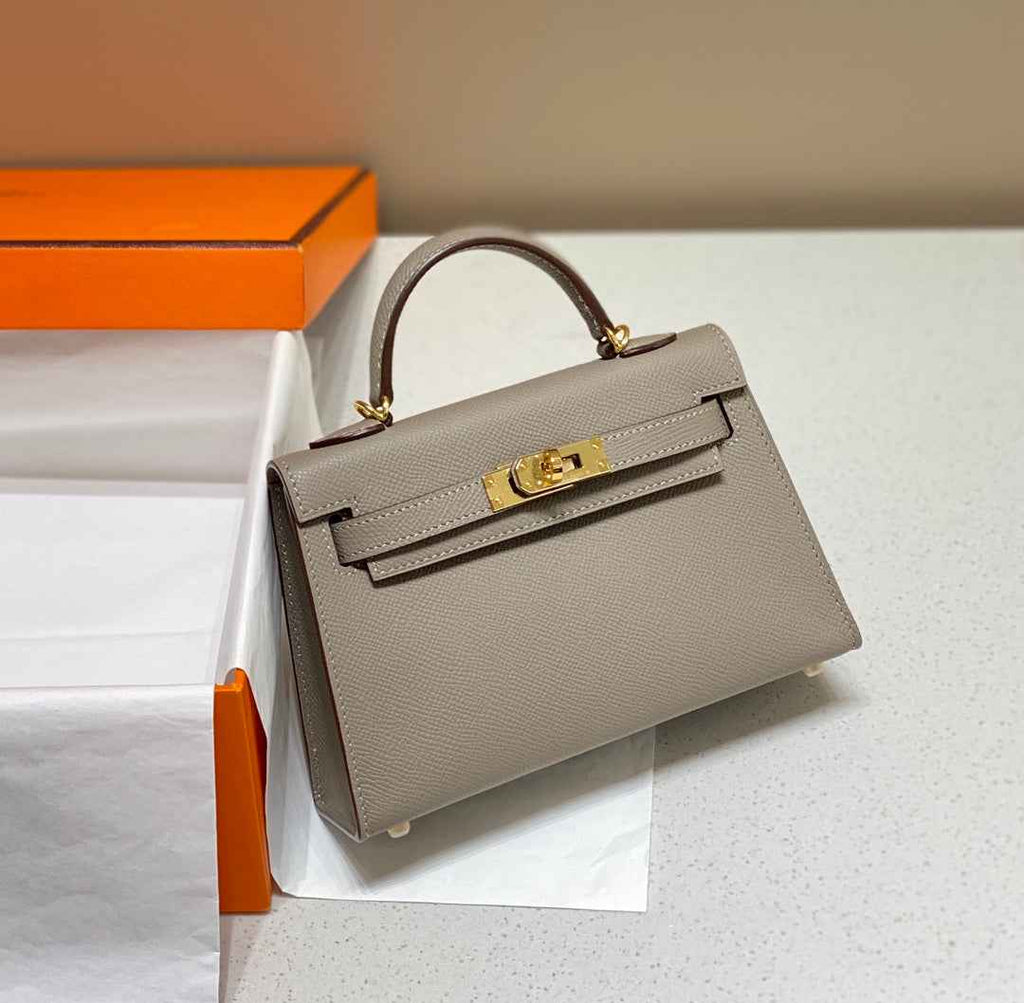 Hermes Kelly Mini II Bag Gray Epsom with Gold Hardware 19