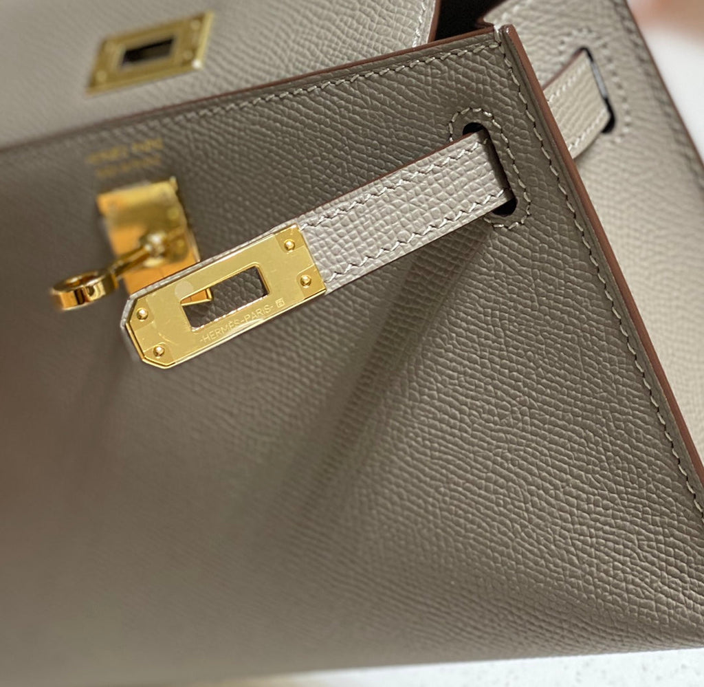 Hermes Kelly Mini II Bag Gray Epsom with Gold Hardware 19