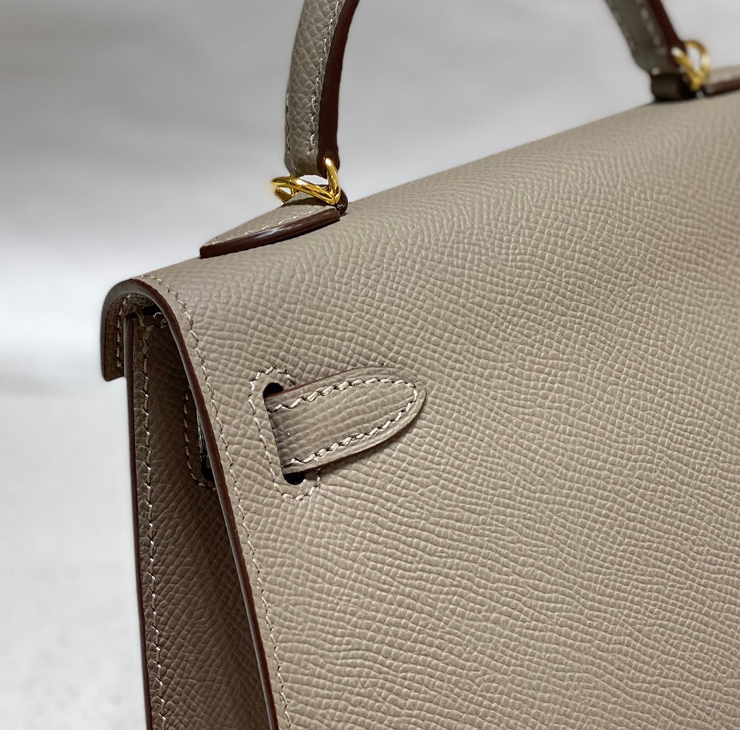 Hermes Kelly Mini II Bag Gray Epsom with Gold Hardware 19