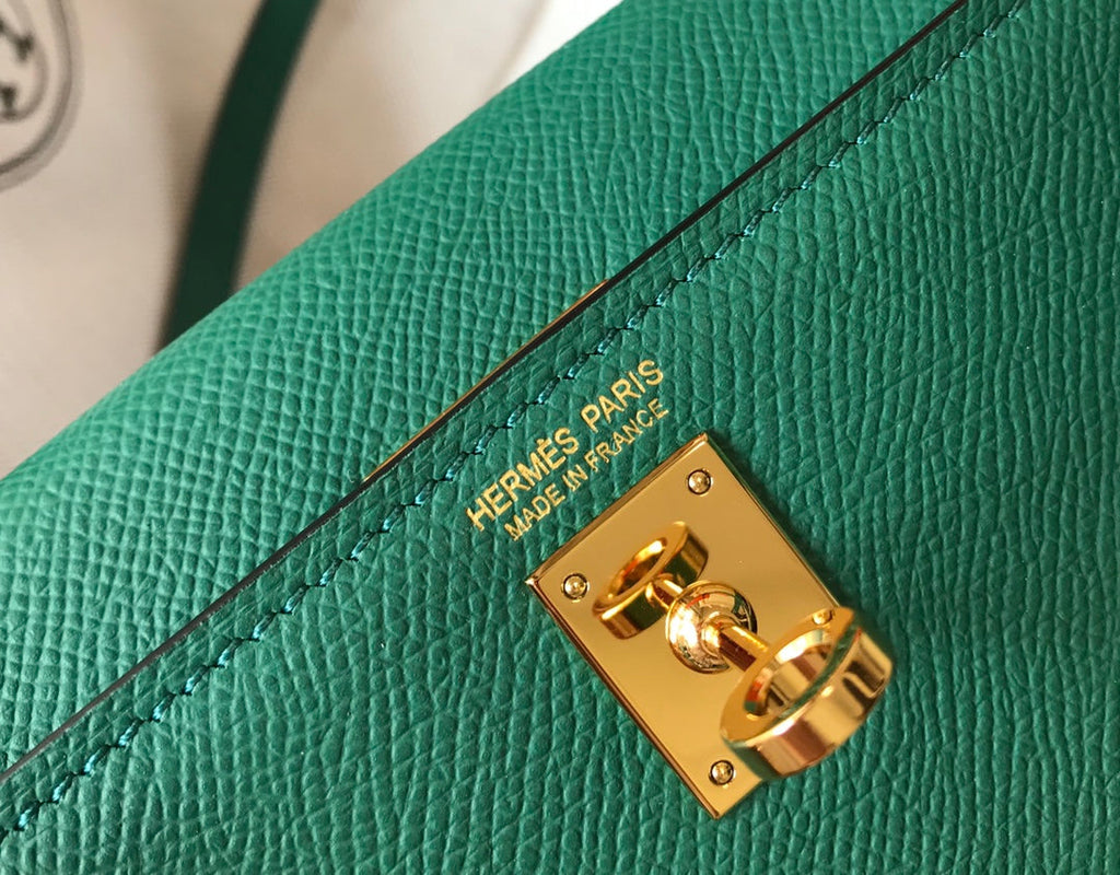 Hermes Kelly Mini II Bag Green Epsom with Gold Hardware 19