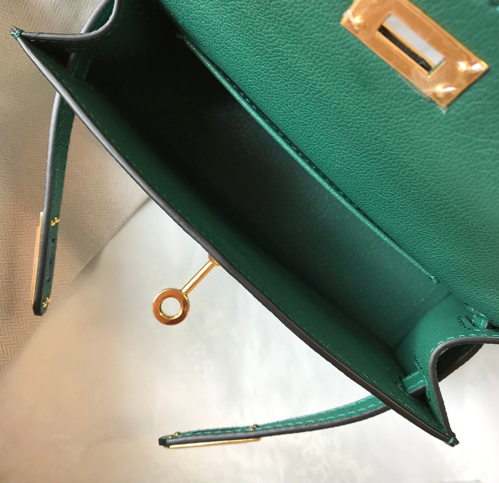 Hermes Kelly Mini II Bag Green Epsom with Gold Hardware 19