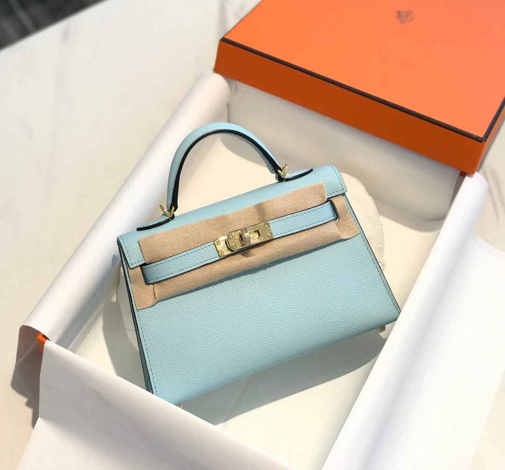 Hermes Kelly Mini II Bag Light Blue Epsom with Gold Hardware 19