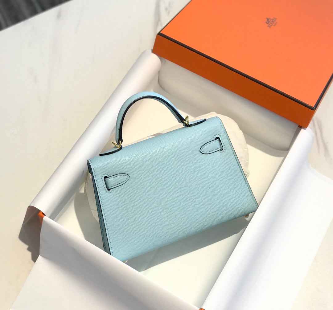Hermes Kelly Mini II Bag Light Blue Epsom with Gold Hardware 19