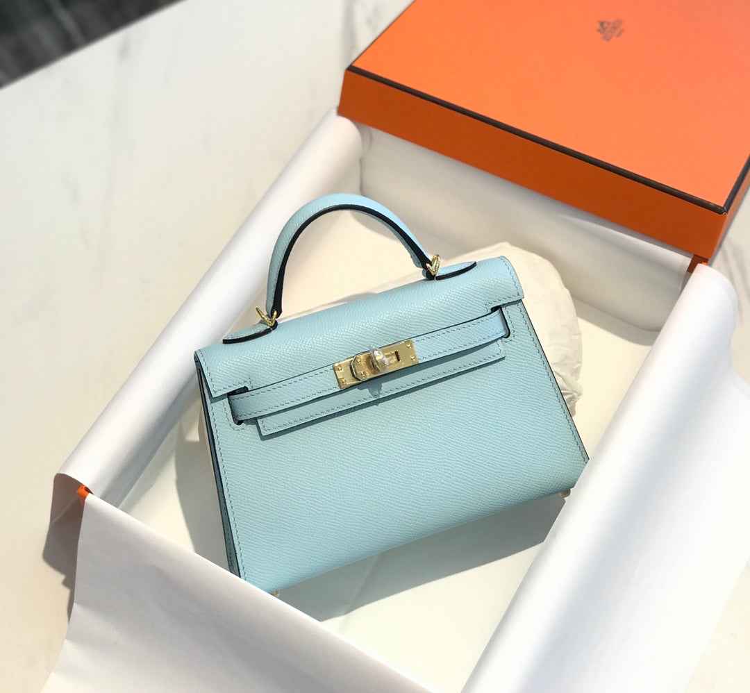 Hermes Kelly Mini II Bag Light Blue Epsom with Gold Hardware 19