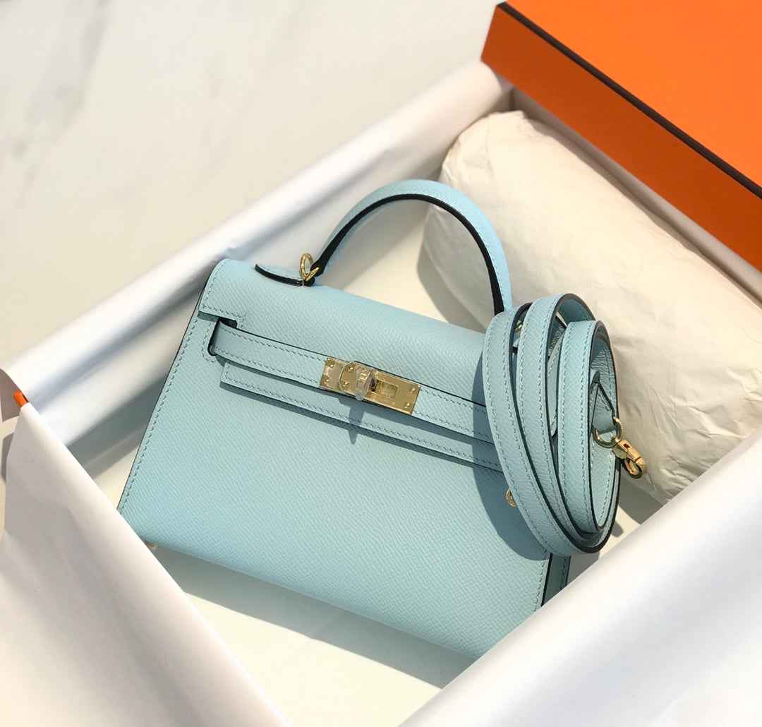 Hermes Kelly Mini II Bag Light Blue Epsom with Gold Hardware 19