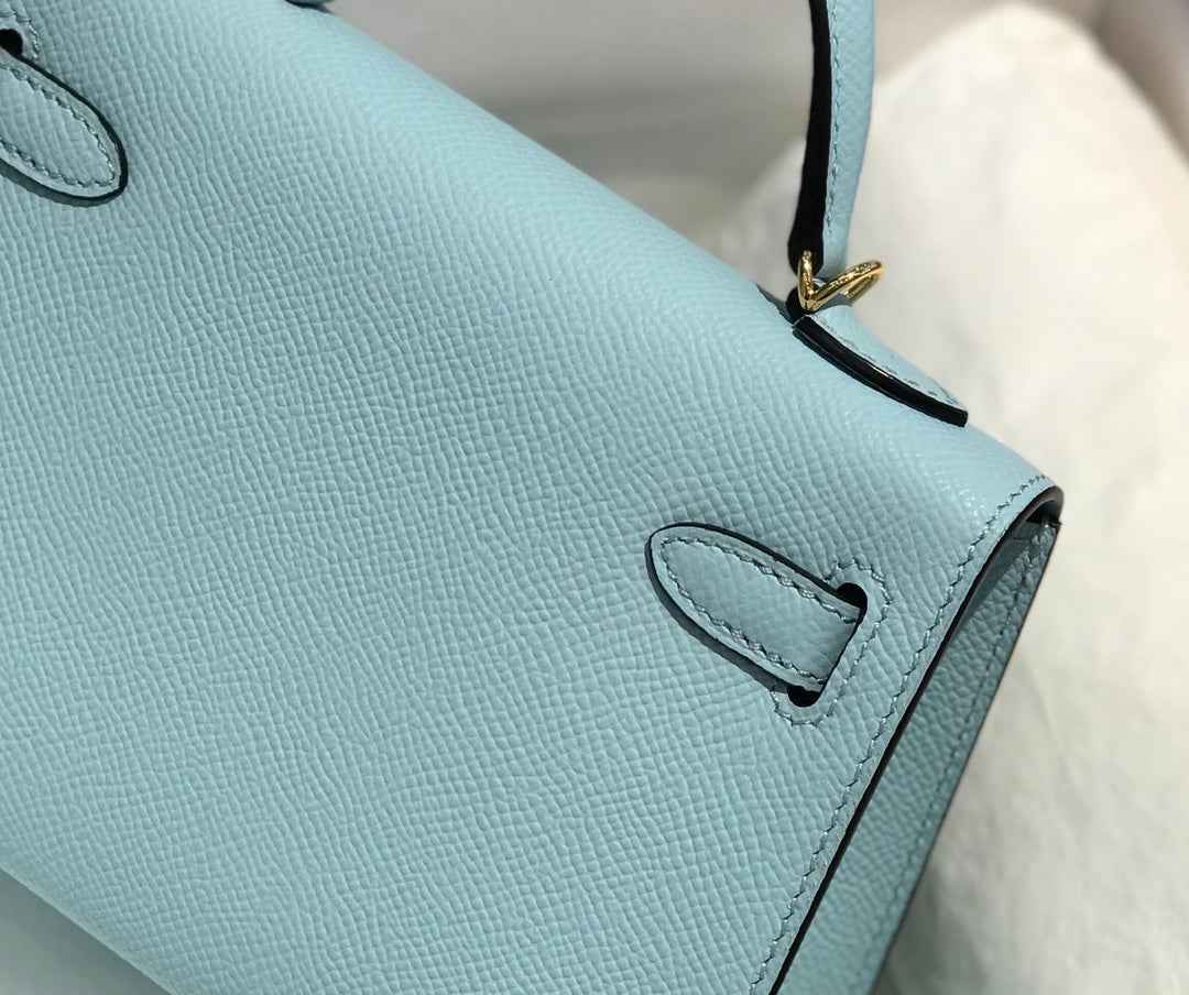 Hermes Kelly Mini II Bag Light Blue Epsom with Gold Hardware 19