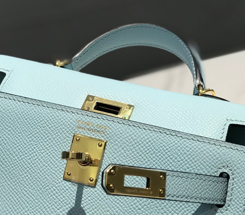 Hermes Kelly Mini II Bag Light Blue Epsom with Gold Hardware 19