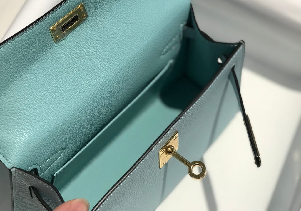 Hermes Kelly Mini II Bag Light Blue Epsom with Gold Hardware 19