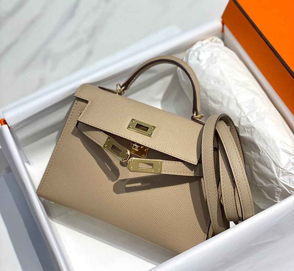 Hermes Kelly Mini II Bag Light Gray Epsom with Gold Hardware 19