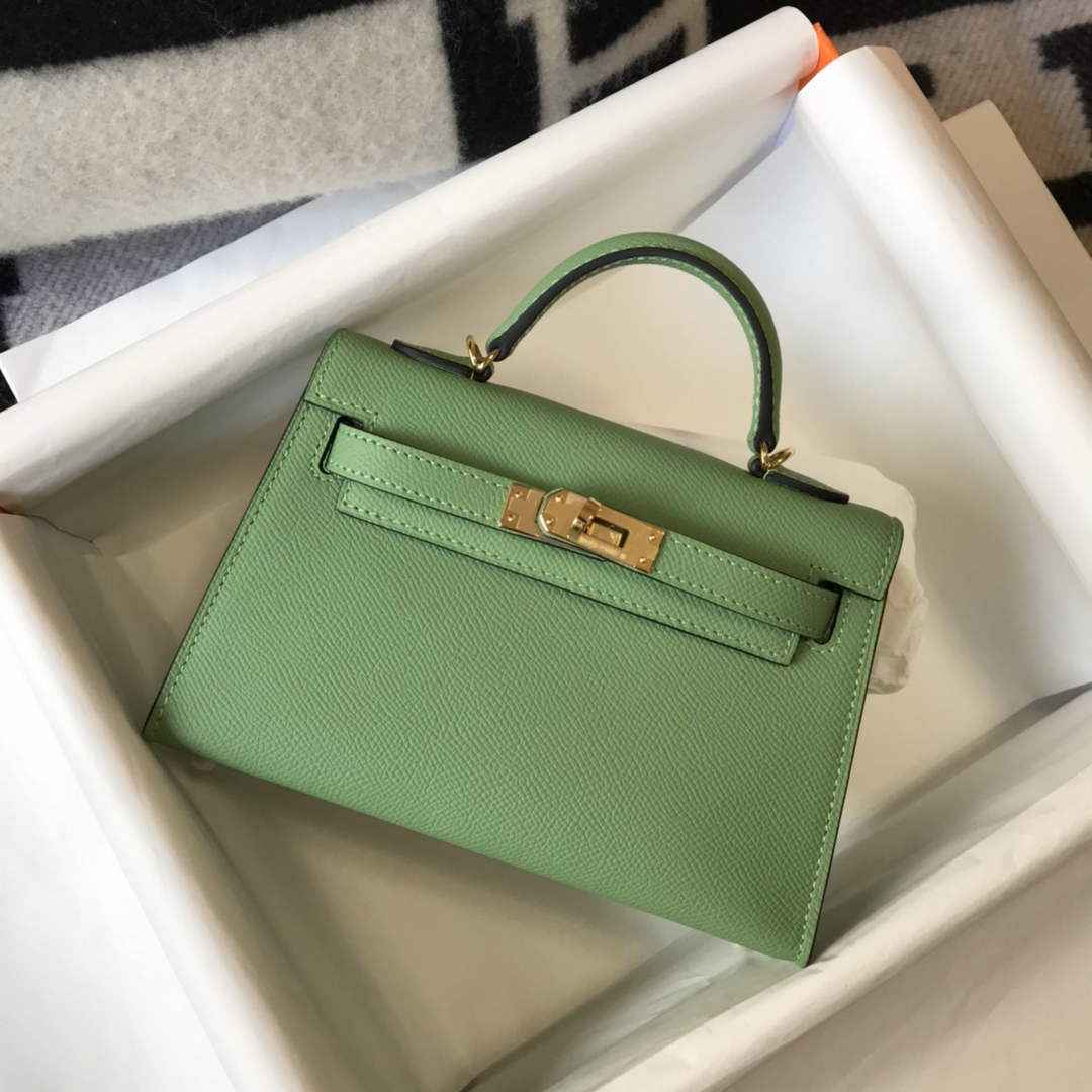 Hermes Kelly Mini II Bag Light Green Epsom with Gold Hardware 19