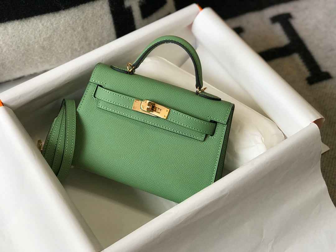 Hermes Kelly Mini II Bag Light Green Epsom with Gold Hardware 19