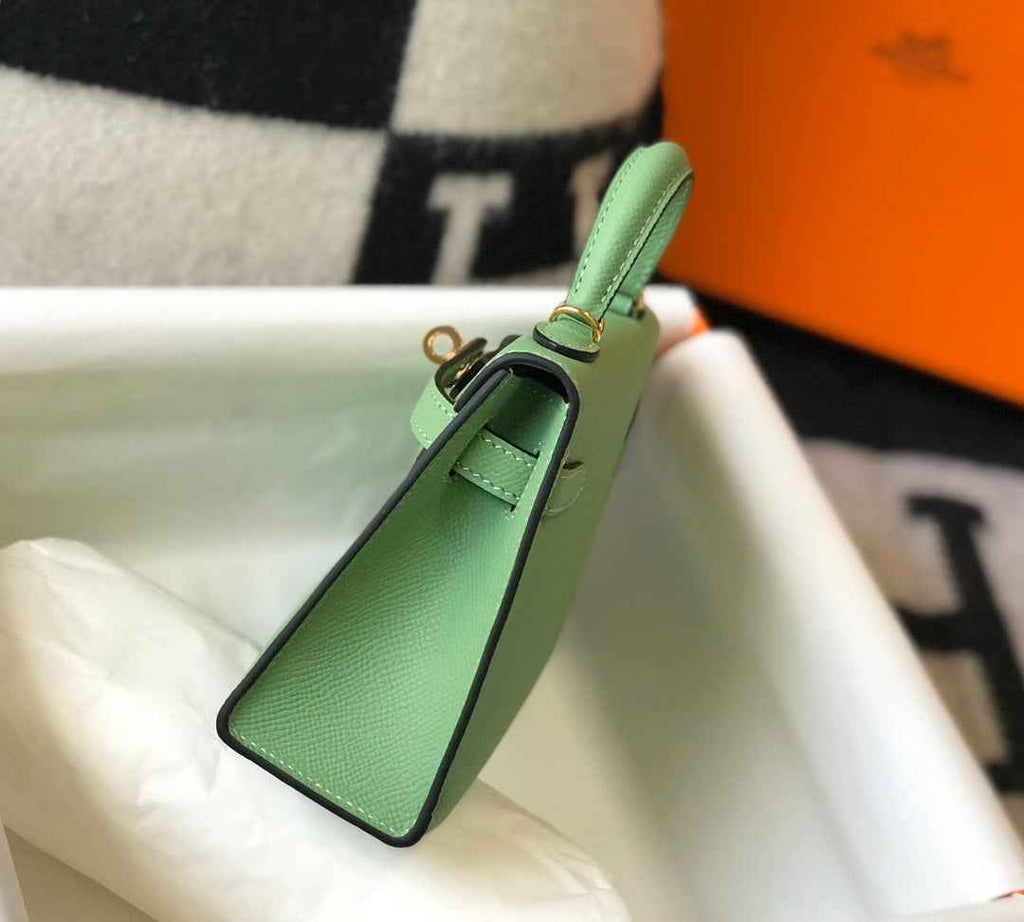 Hermes Kelly Mini II Bag Light Green Epsom with Gold Hardware 19