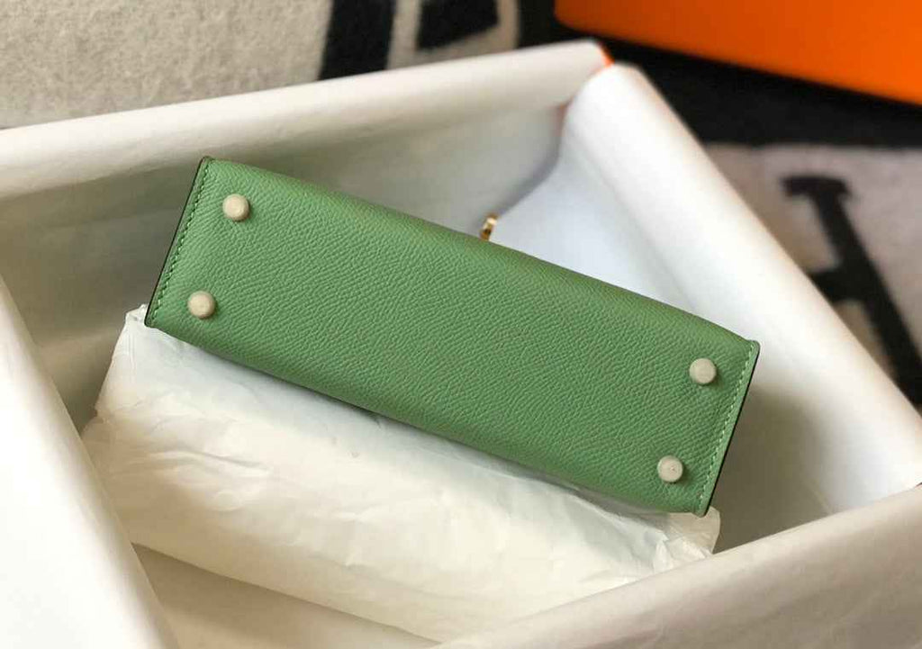 Hermes Kelly Mini II Bag Light Green Epsom with Gold Hardware 19