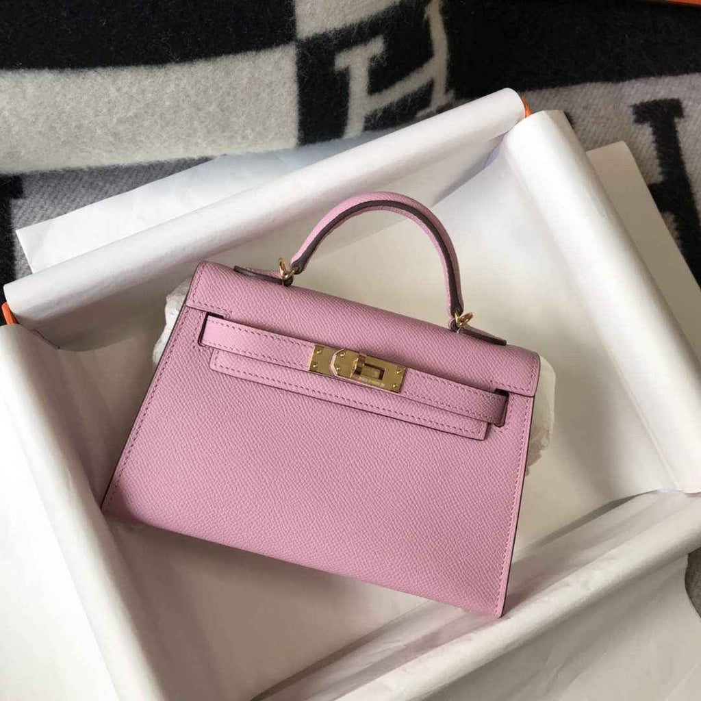 Hermes Kelly Mini II Bag light pink Epsom with Gold Hardware 19