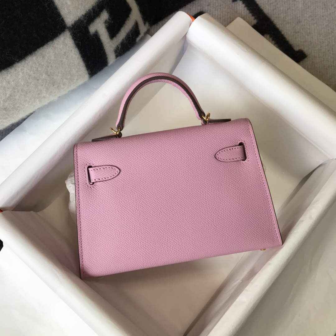 Hermes Kelly Mini II Bag light pink Epsom with Gold Hardware 19