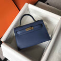 Hermes Kelly Mini II Bag Navy Blue Epsom with Gold Hardware 19