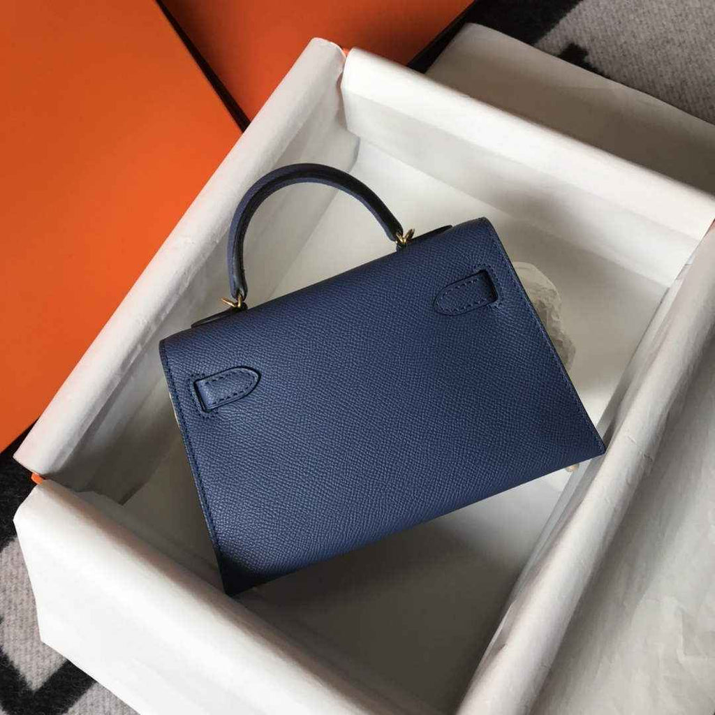 Hermes Kelly Mini II Bag Navy Blue Epsom with Gold Hardware 19
